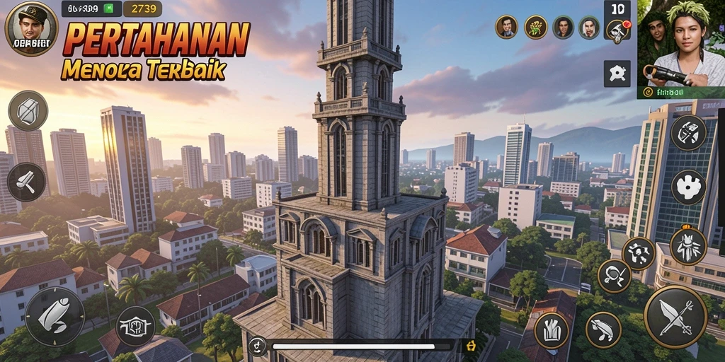 Tampilan gameplay 2739 dengan menara pertahanan yang strategis.