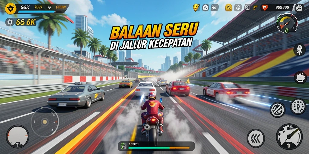 Gameplay balapan seru dan mendebarkan di 66K.