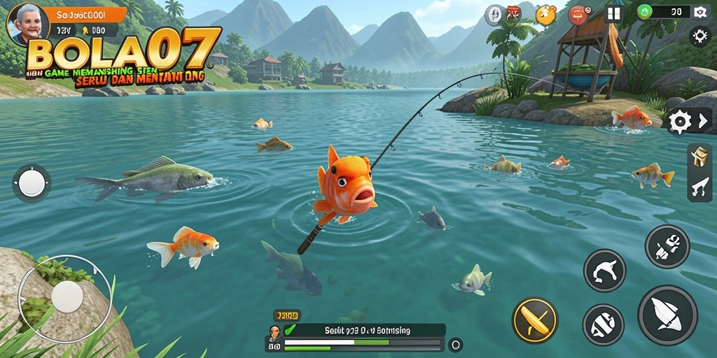 Screenshot gameplay BOLA07 yang menampilkan aksi memancing yang seru.