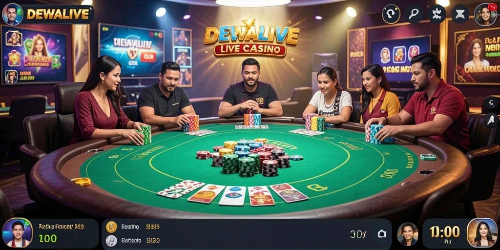 Tampilan gameplay Live Casino di DEWALIVE yang menarik dan dinamis.