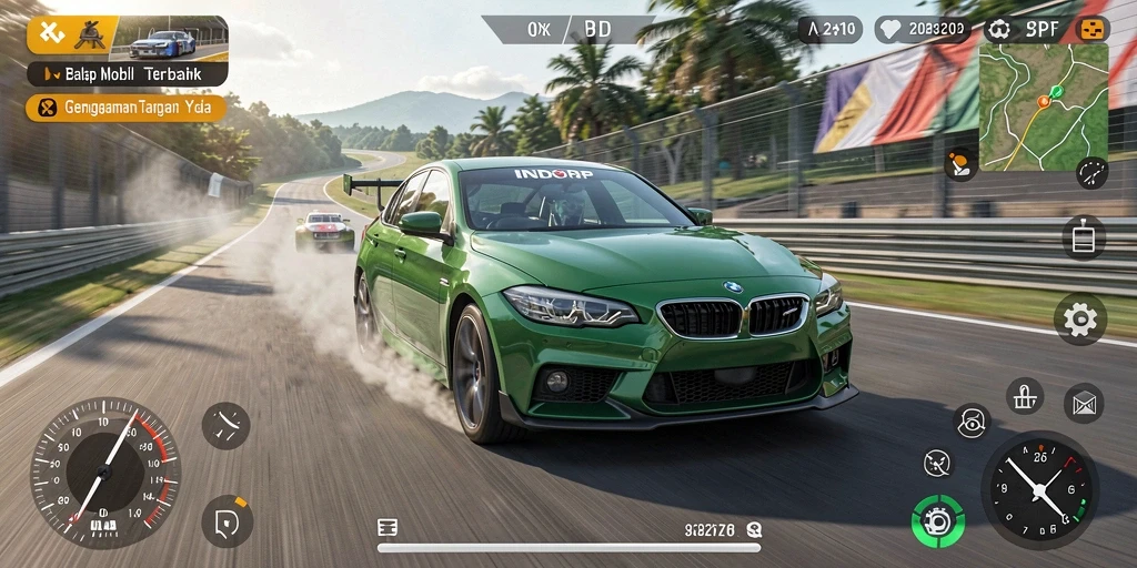 Tampilan gameplay menarik dari balapan mobil di INDORP.