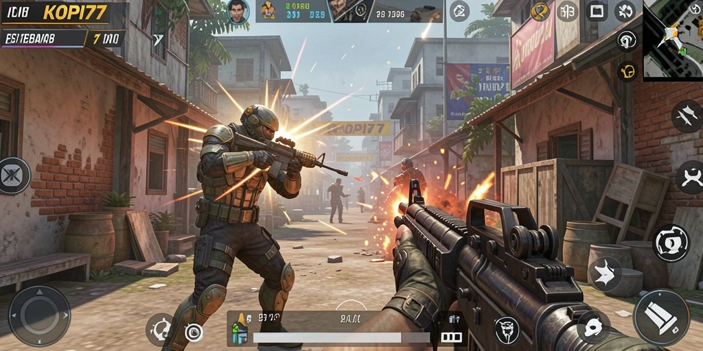 Tampilan gameplay KOPI77 yang mendebarkan dengan aksi tembak-menembak intens