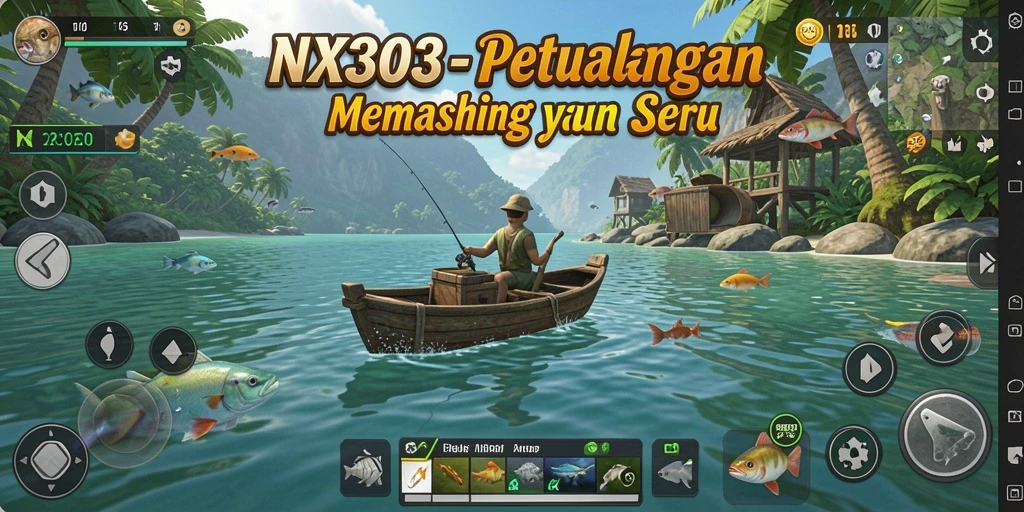 Screenshot gameplay NX303 dengan aktivitas memancing yang menarik.