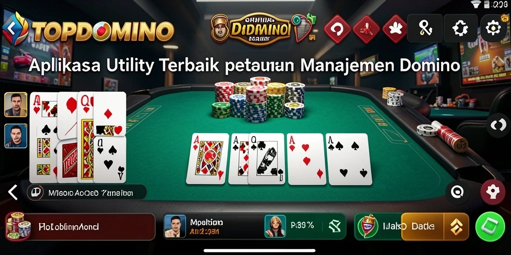Tampilan utama TOPDOMINO yang menunjukkan fitur Utility dan gameplay yang menarik.