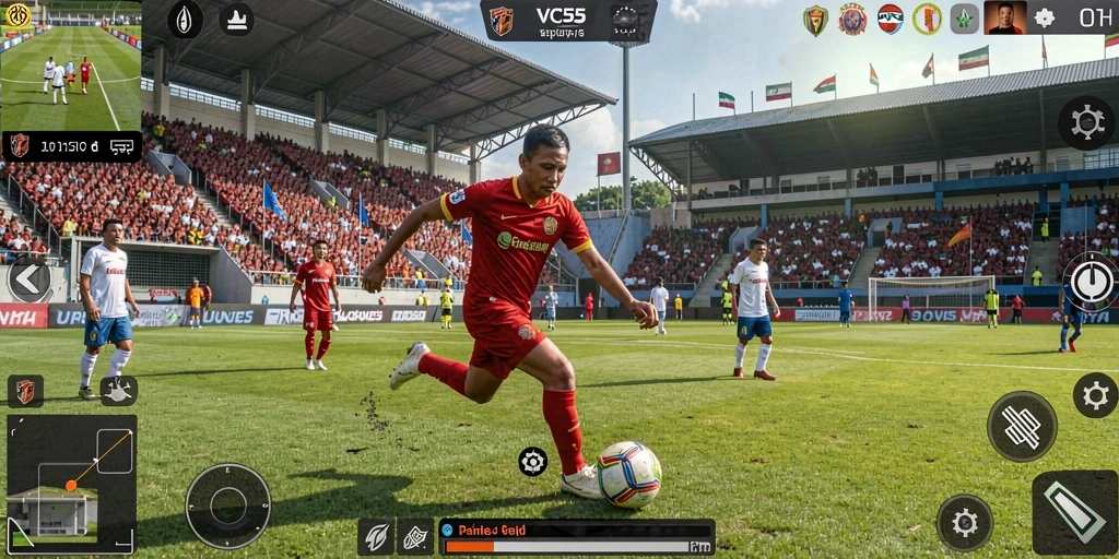 Tampilan aksi seru di gameplay sepak bola VC55.
