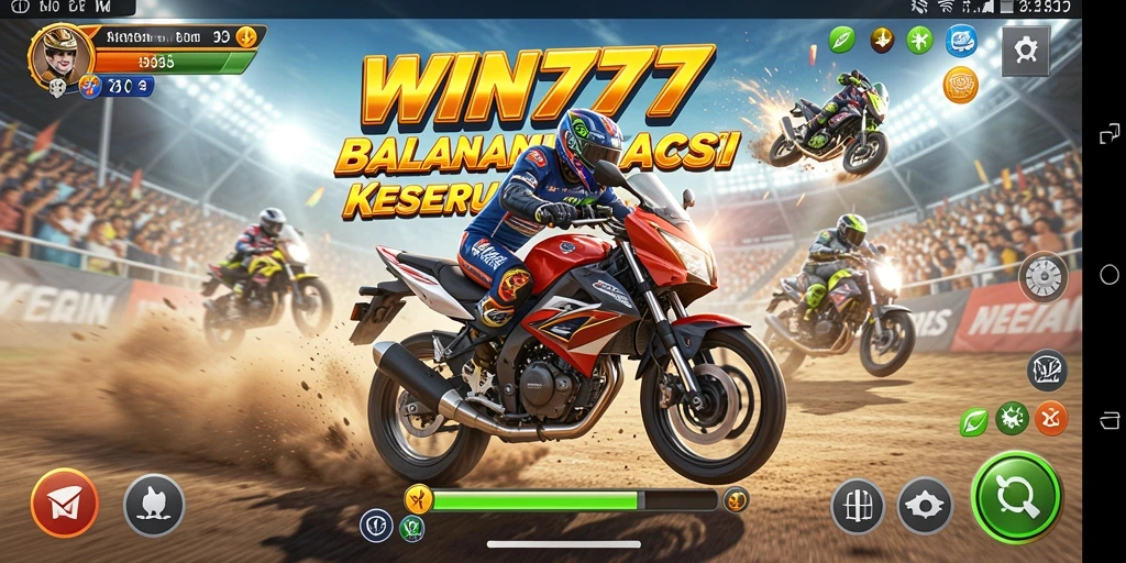 Screenshot WIN777 menampilkan aksi balapan motor yang mendebarkan di trek yang menantang.
